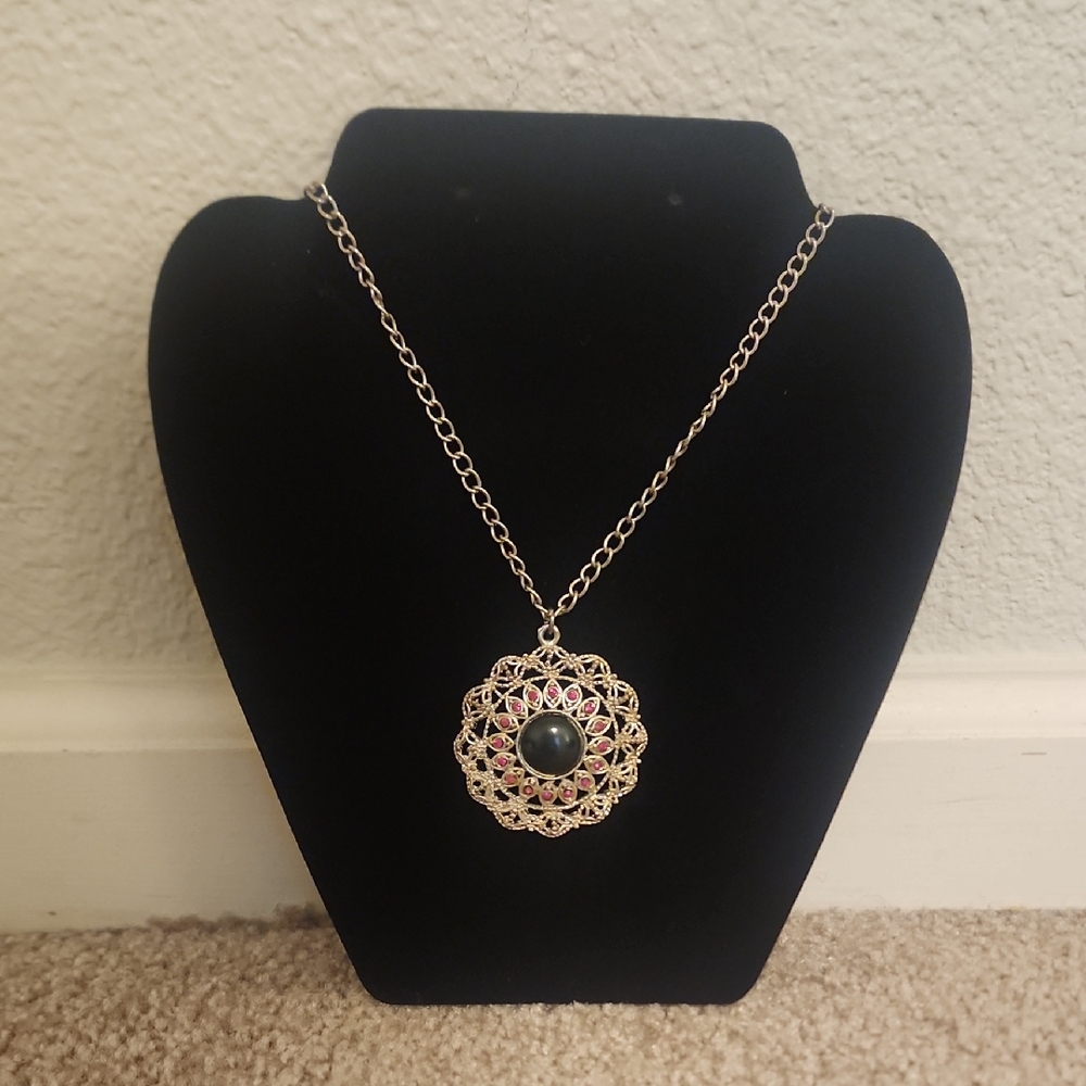 Elegant Silver Pendant Necklace -- Long Chain